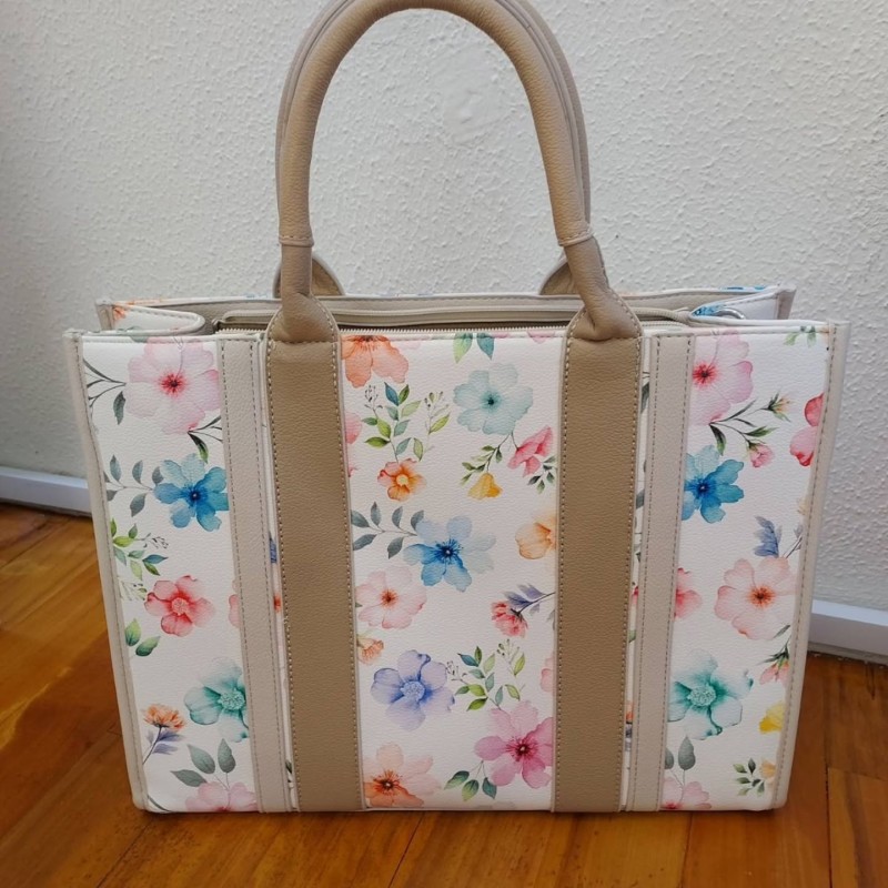 FLOWERS TOTE BEIGE