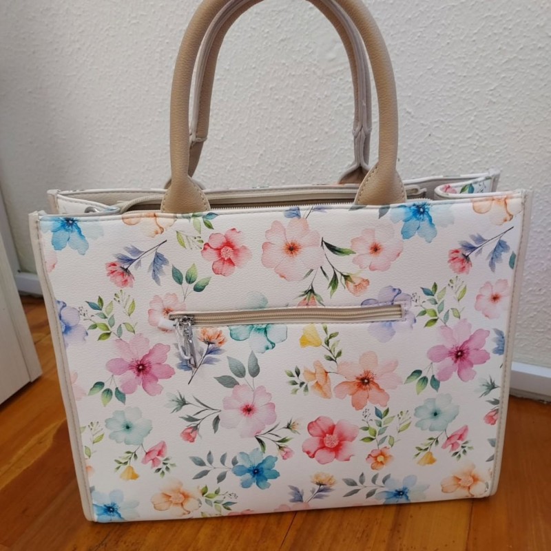 FLOWERS TOTE BEIGE
