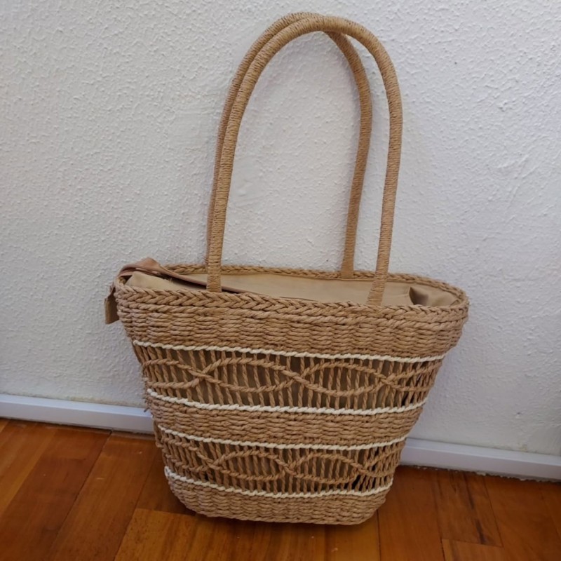 ΨΑΘΙΝΗ SHOPPING BAG ΜΕ ΦΟΥΝΤΑΚΙ