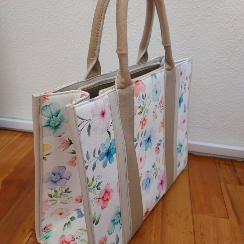 FLOWERS TOTE BEIGE