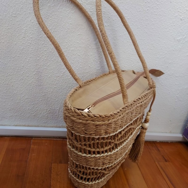 ΨΑΘΙΝΗ SHOPPING BAG ΜΕ ΦΟΥΝΤΑΚΙ