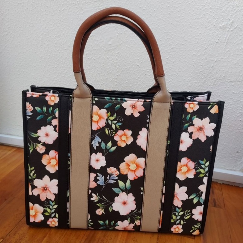 FLOWERS TOTE BLACK