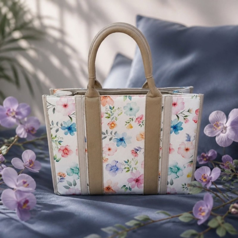 FLOWERS TOTE BEIGE