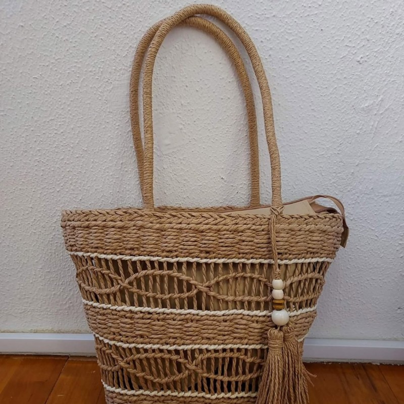 ΨΑΘΙΝΗ SHOPPING BAG ΜΕ ΦΟΥΝΤΑΚΙ